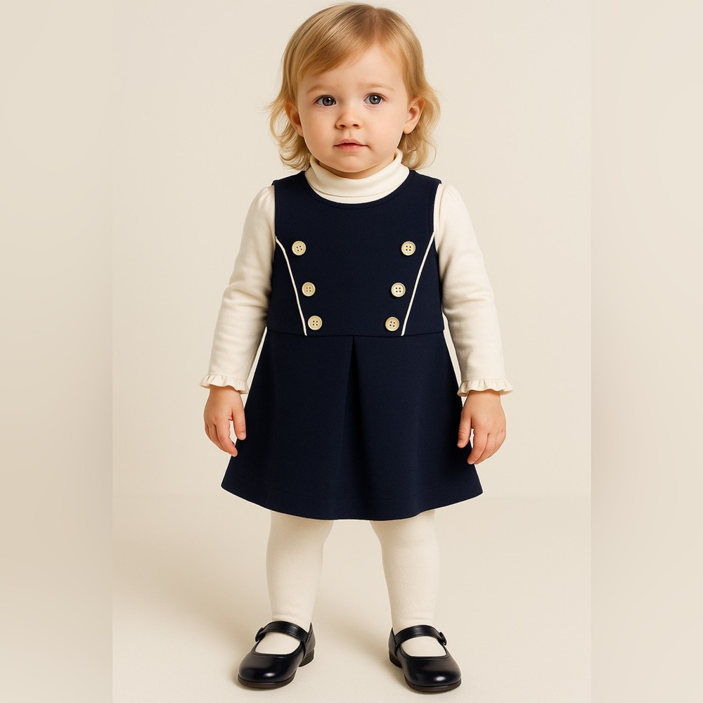 NWT Janie & Jack | Navy Ponte Dress + Ivory Bodysuit Set | 18–24M/2T | MSRP $71
